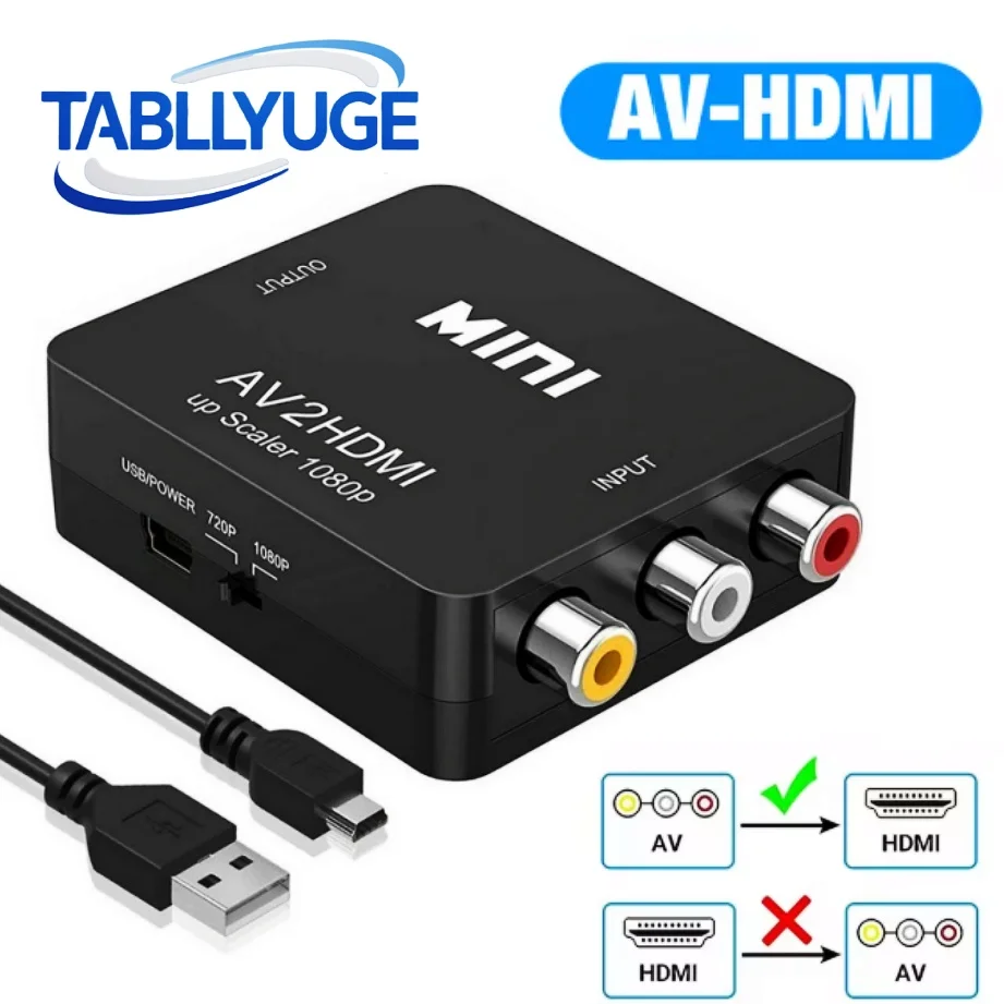 HD 1080P RCA AV to HDMI-compatible Converter with USB Cable Mini AV2HDMI Adapter Support NTSC PAL Output AV To HDMI-compatible