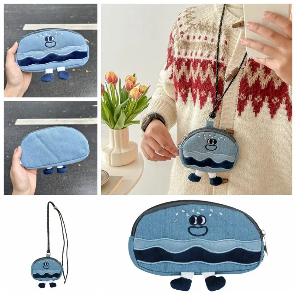 Large Storage Cowboy Pencil Case Denim Blue Hamburger Blue Canvas Pencil Bag INS Style Cute Canvas Mini Bag Girls Gifts