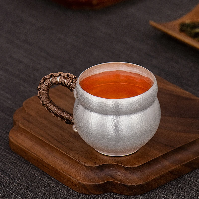 

Silver Tea Cup Master Cup Sterling Silver 999 hammer pattern Manual sample Tea cup Kung Fu Tea cup personal silver tea set