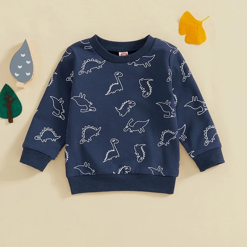 Lioraitiin-sudaderas informales para niños, jersey de manga larga con cuello redondo y estampado de dinosaurio, otoño, 2024, 07-27