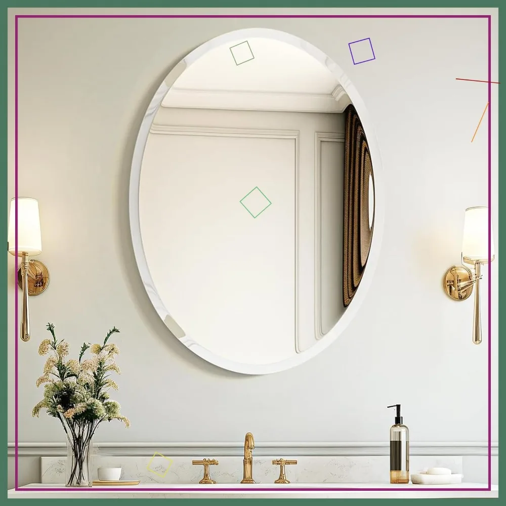 

20x28 Inch Oval Frameless Bathroom Mirror with Beveled Edge, Modern Decorative Wall Mirror for Vanity and Entryway