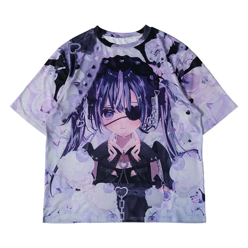 Das neueste dunkle Gothic-T-Shirt mit Aufdruck, Genjuku-Stil für Kinder/Erwachsene, Subkultur, Y2k, Rollenspiel, lockeres, kurzärmliges Shirt in Übergröße – Detail 8