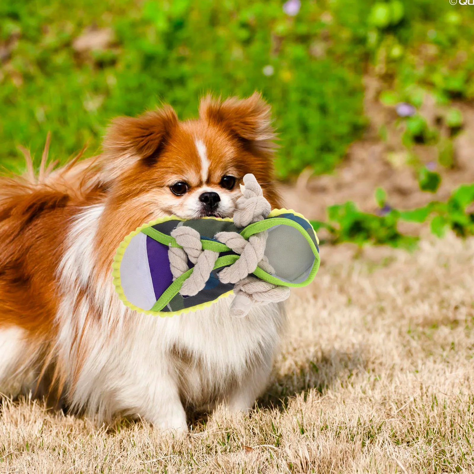 

Pet Sound Chew for Small Dogs Rope Slippers Durable Canvas Puppy Teething Bite Resistant Indoor Outdoor Play Shoe Toy Squeaky