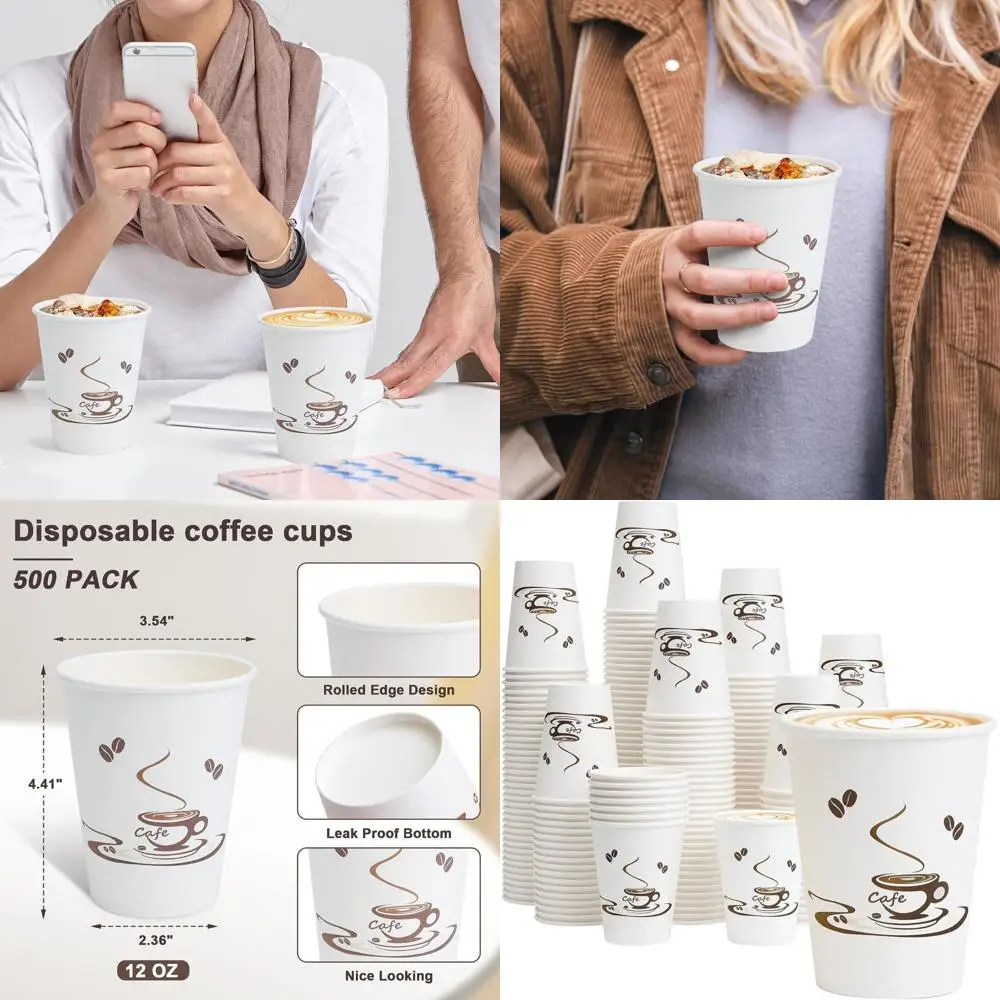 

12 oz Disposable Paper Cups, Pack of 500, Ideal for Hot/Cold Drinks, Cafe, Restaurant, and Home Use