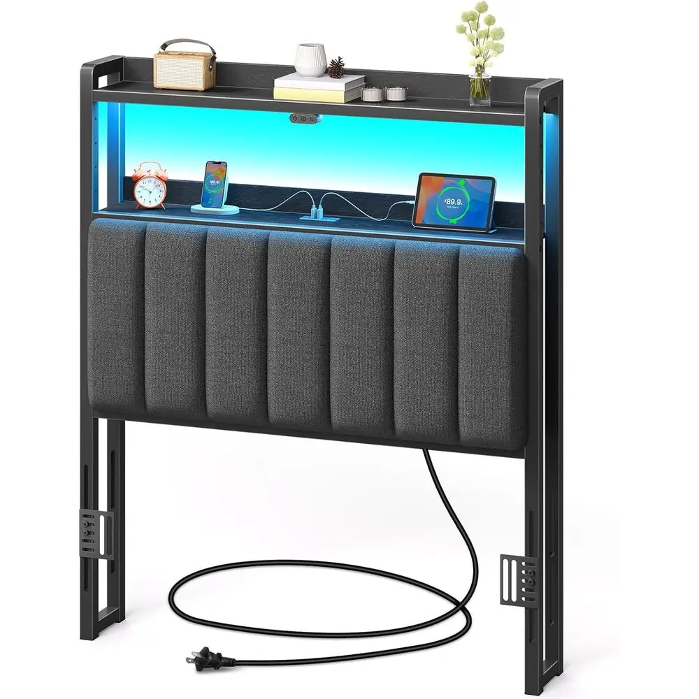 

Height-Adjustable Twin Bed with Storage, 60,000 Color LED Lights, USB & Type-C Ports, Comfortable Upholstered Headboard, Linen