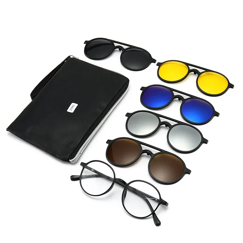 6PCS Magnetic Polarized Clip On Sunglasses Women Men Plastic Frame for Night Driving Sunglasses UV400