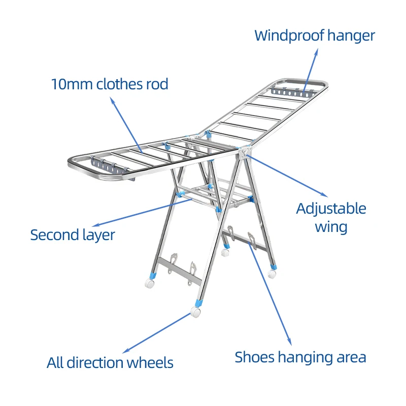 Portable Folding Clothes Drying Rack , Large Laundry Drying Rack  Drying Rack Clothing for Outdoor with Wheels