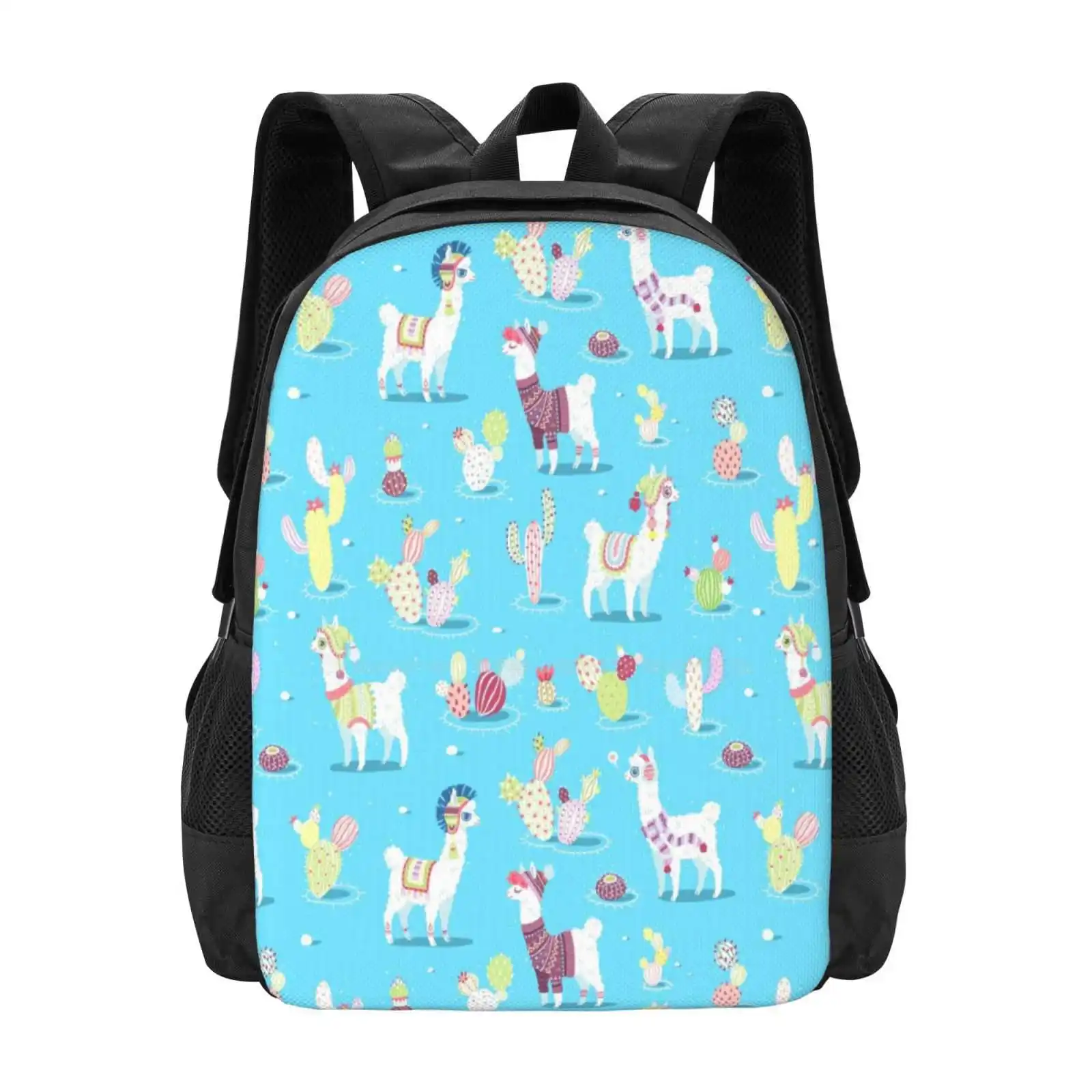 Alpaca Pattern Backpacks For School Teenagers Girls Travel Bags Alpaca Llama Cactus Wool Hat Sweater Cute Kawaii Doodle Pattern