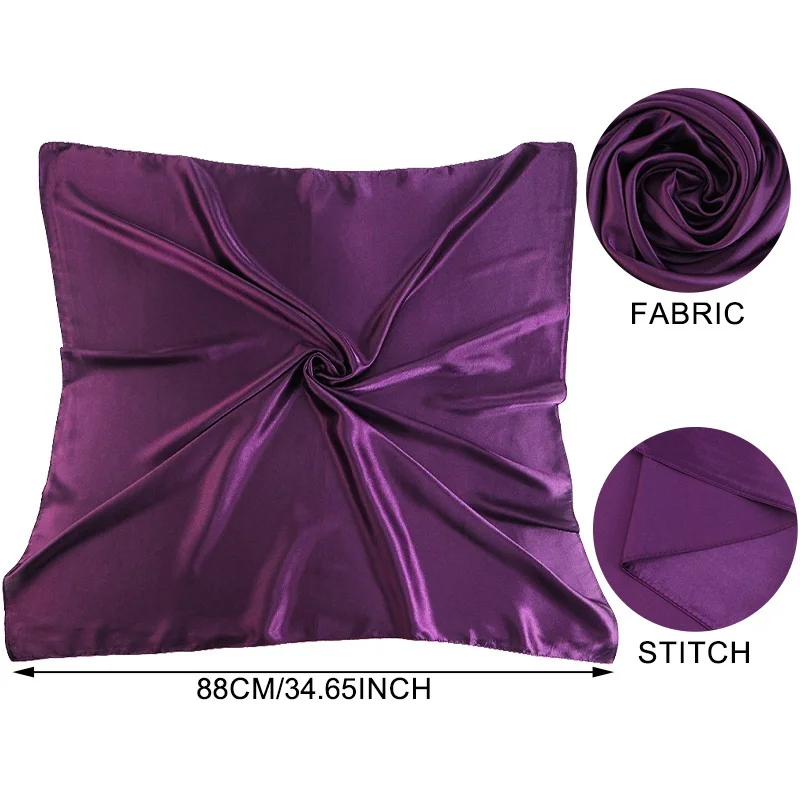 New Luxury Women Satin Square Head Scarves Silky Scarf Bandana for Hair Wrapping and Sleeping Handkerchief Headscarf 90*90cm