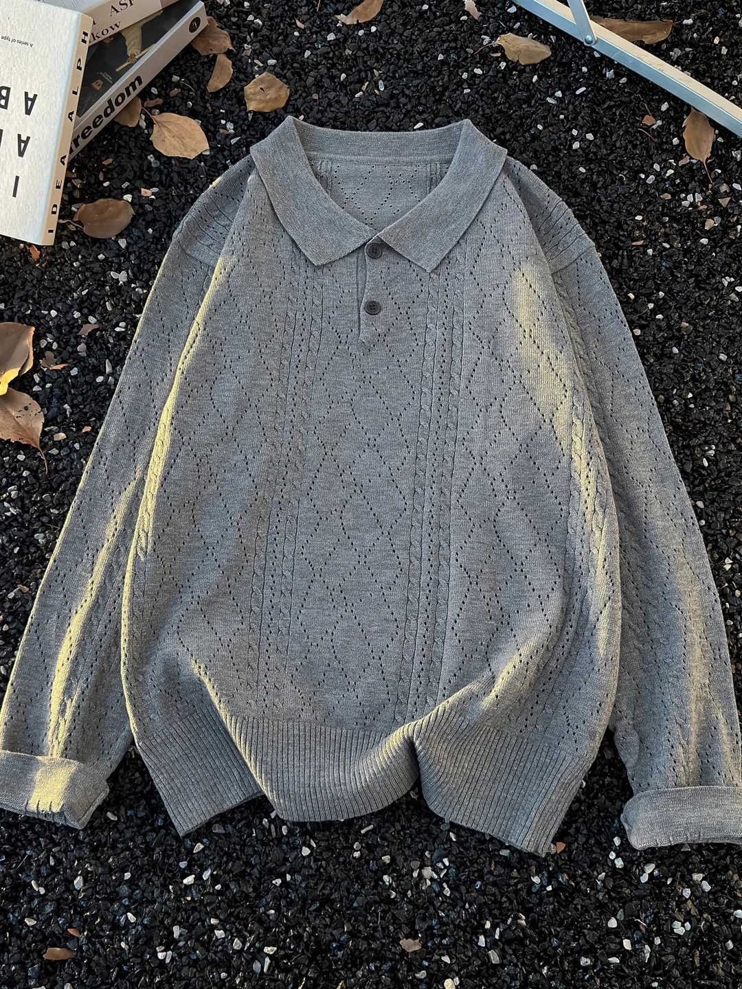 

Модный брендовый мужской вязаный свитер-худи для весны и осени, базовый слой с эффектом высокого качества, с ромбовидным узором