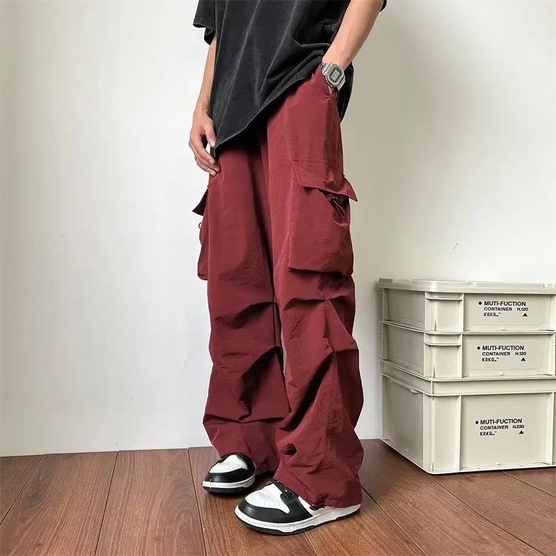 Black Men's Pants Oversize Pants High Street Fashion Wide leg Men's Cargo  Streetwear Fashion   Men