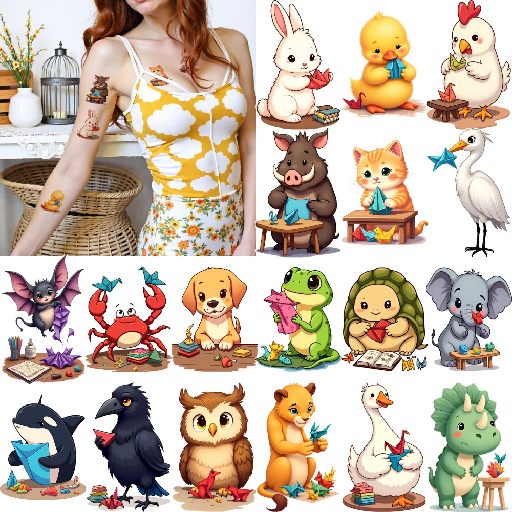 28pcs Cartoon Animals Temporary Tattoos Cute Cat Dog Tattoo Stickers Waterproof  Fake Tattoo Body Decor Birthday Party Gifts