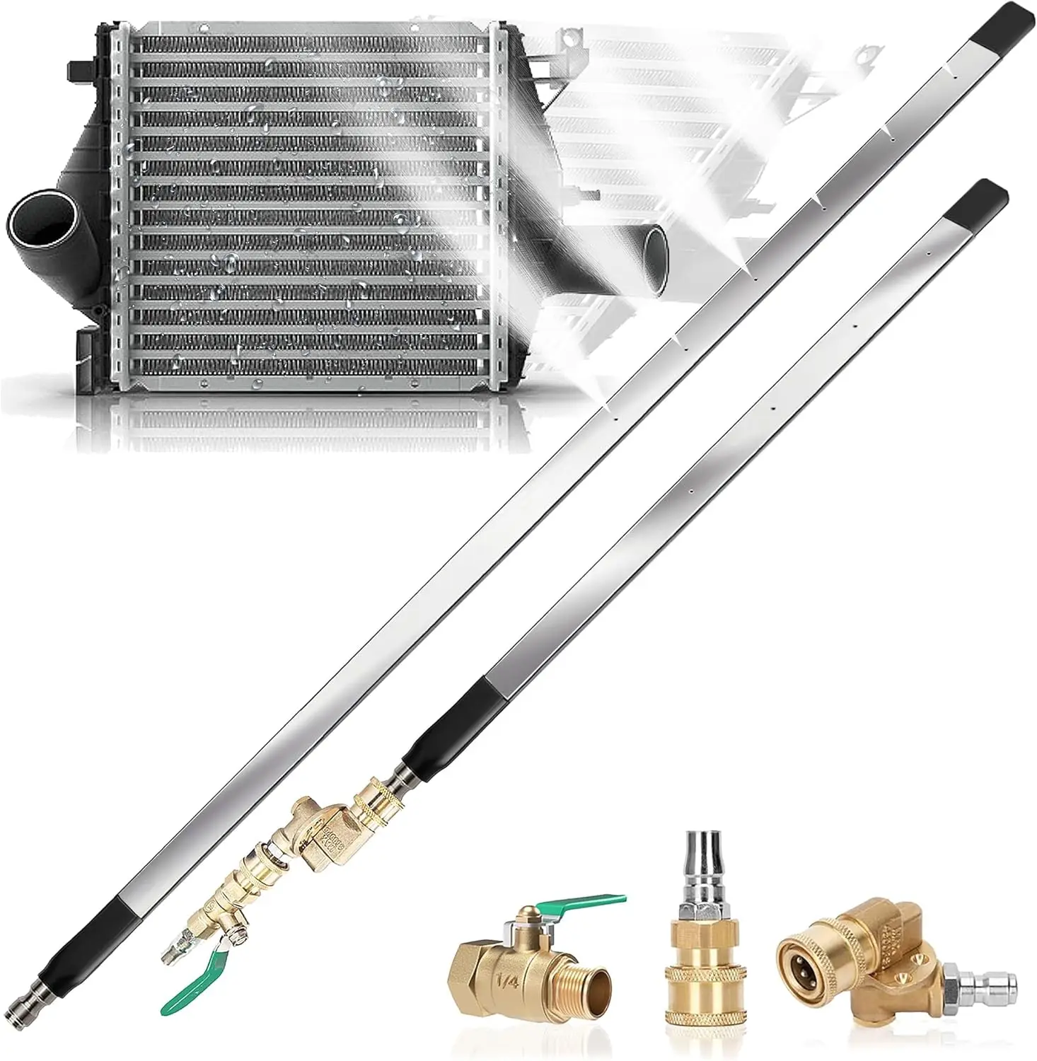 

Набор для чистки радиаторов 47 и 24 дюйма, 4500 PSI, из нержавеющей стали, двойной очиститель воды/воздуха с адаптером для мойки высокого давления для автомобилей