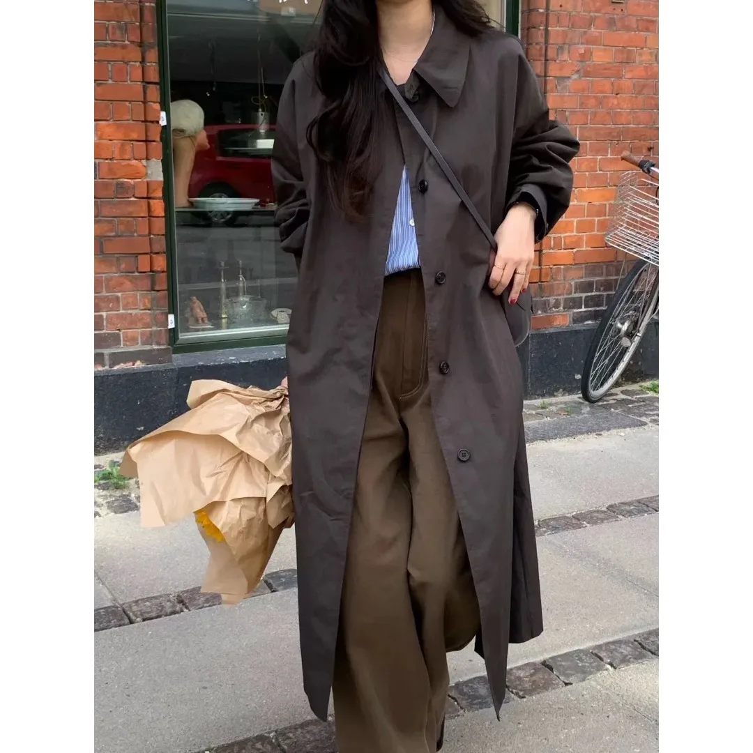 

Women's Autumn Winter Loose Lapel Coat Chic Retro Versatile Slimming Long Sve Outerwear Korean Sle Commute Faion