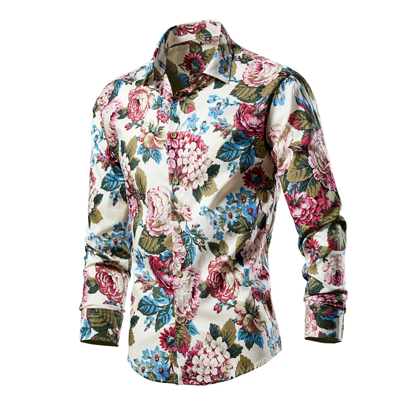 High quality 100% cotton Hawaiian Shirt Beach Sun Casual Slim Fashion men\'s shirt Fashion Long sleeve shirt Floral shirt