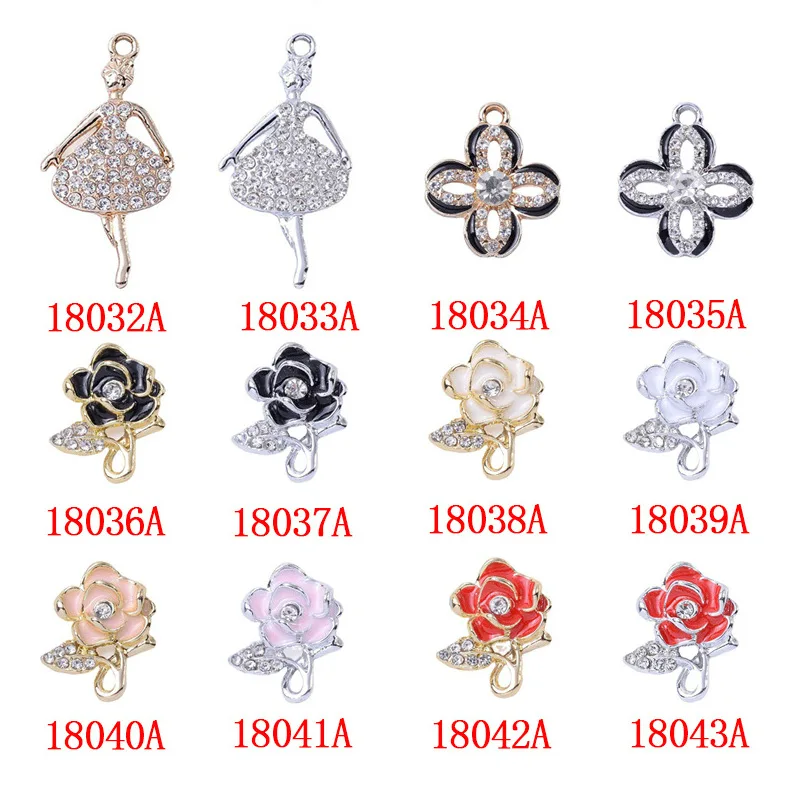 5 Pcs Alloy Rhinestone Accessories Color-retaining Button Full Diamond Ballet Girl DIY earrings pendant  Handmade Crafts Jewelry