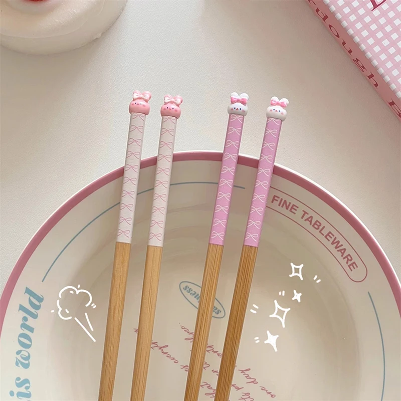 Kawaii Bunny Chinese Chopsticks Cute Wooden Korean Style Japanese Sushi Chopstick For Kids Adult Tableware Kitchen Accessories view 3