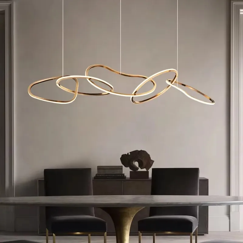 

Modern Restaurant Chandelier Nordic Minimalist Bar Counter Creative Designer Stainless Steel Circular Window Light Light Luxury