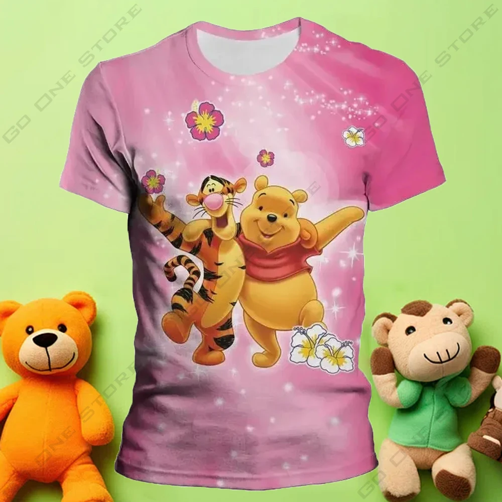 3D Disney Doll Winnie the Pooh and Tigger Printed Children's T-shirt 2~15y Boys Girls' Summer Short Sleeve T-shirt Home Tops