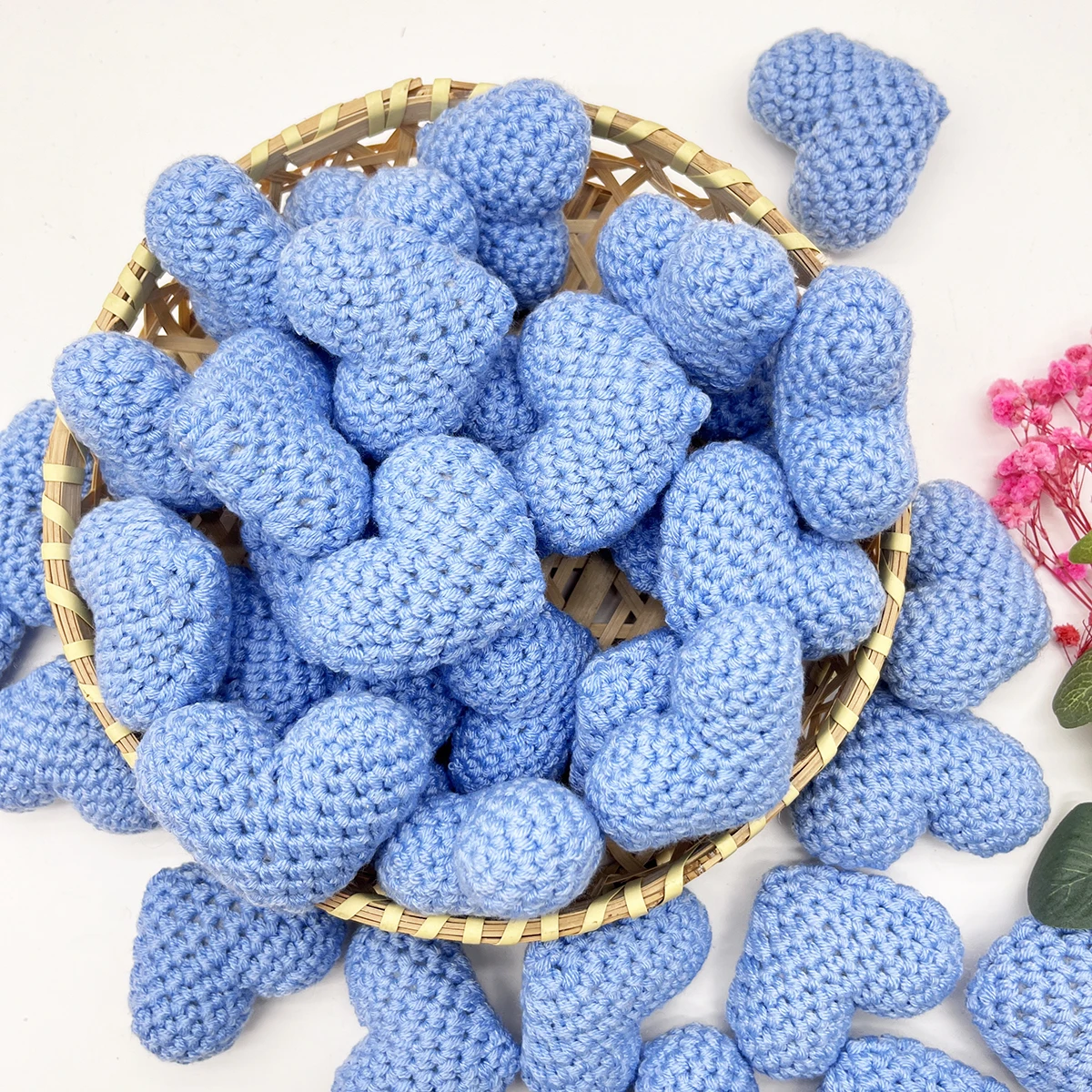 Blue Red Knitted Woven Hearts Crochet Finished handmade Heart Decoration for Valentine Gift  Wedding Party DIY Home Decor