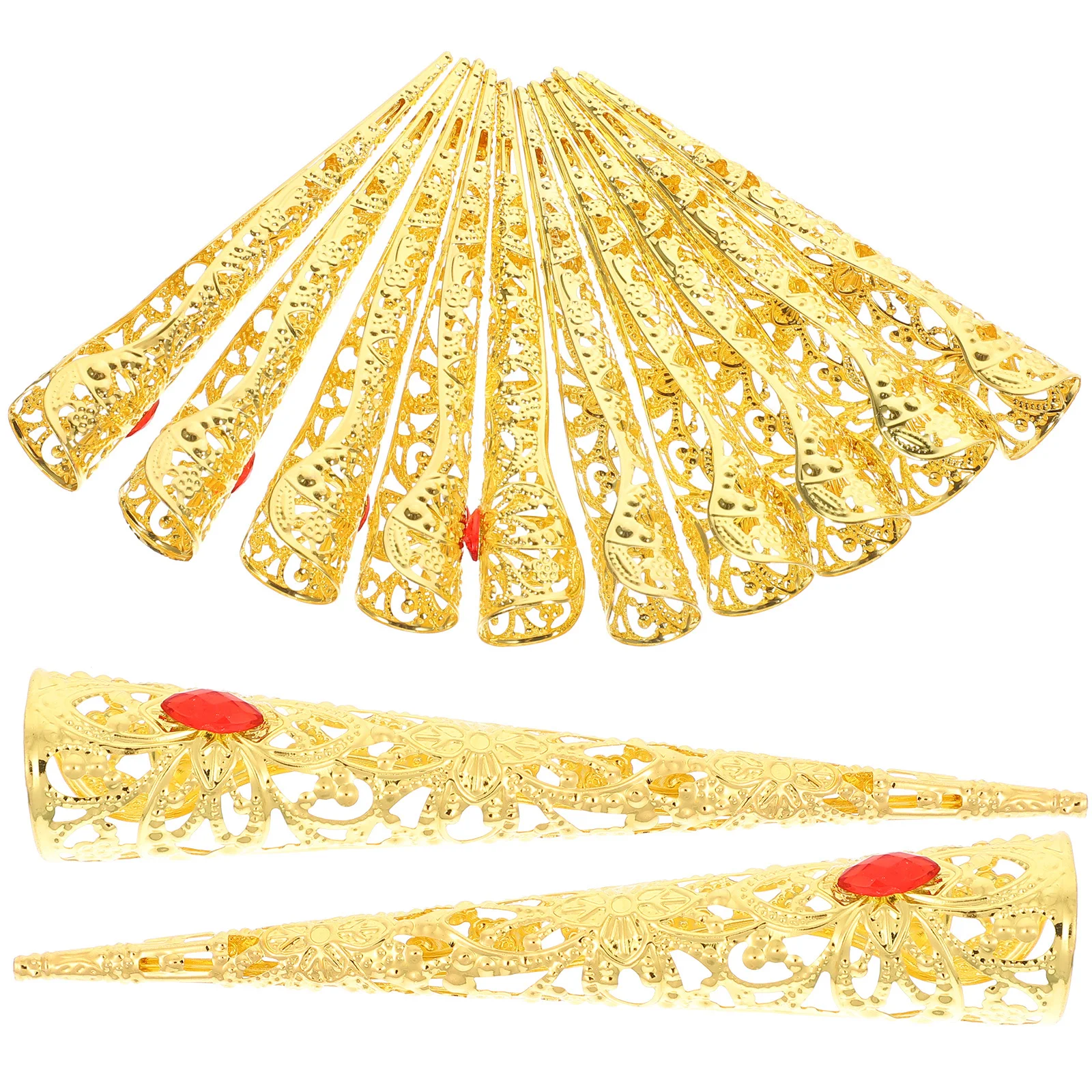 

10 шт., золотые металлические когти на палец, полые типсы, чехол для Хэллоуина, косплей, древняя королева, кольца на палец, кольца для кончиков ногтей, чехол