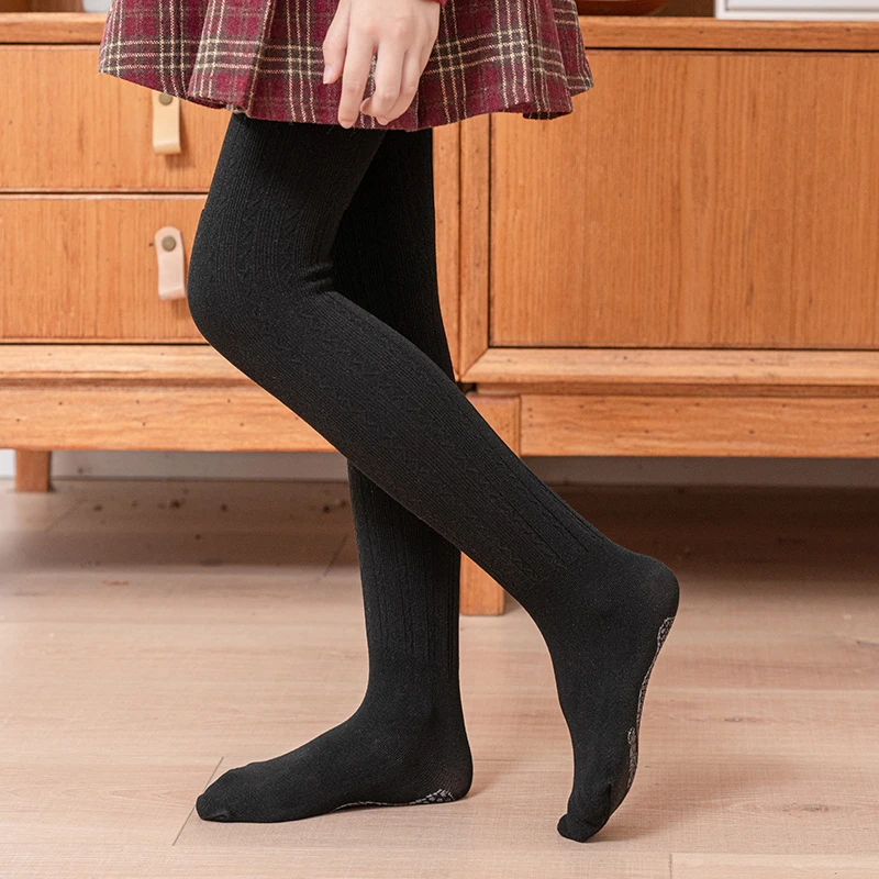 Baby Kids Wave Stripe Footed Tights Dragon Claw Fleece Big Crotch Keep Warm Pantyhose Non Slip Bottom Cute Thermal Leggings Girl view 3