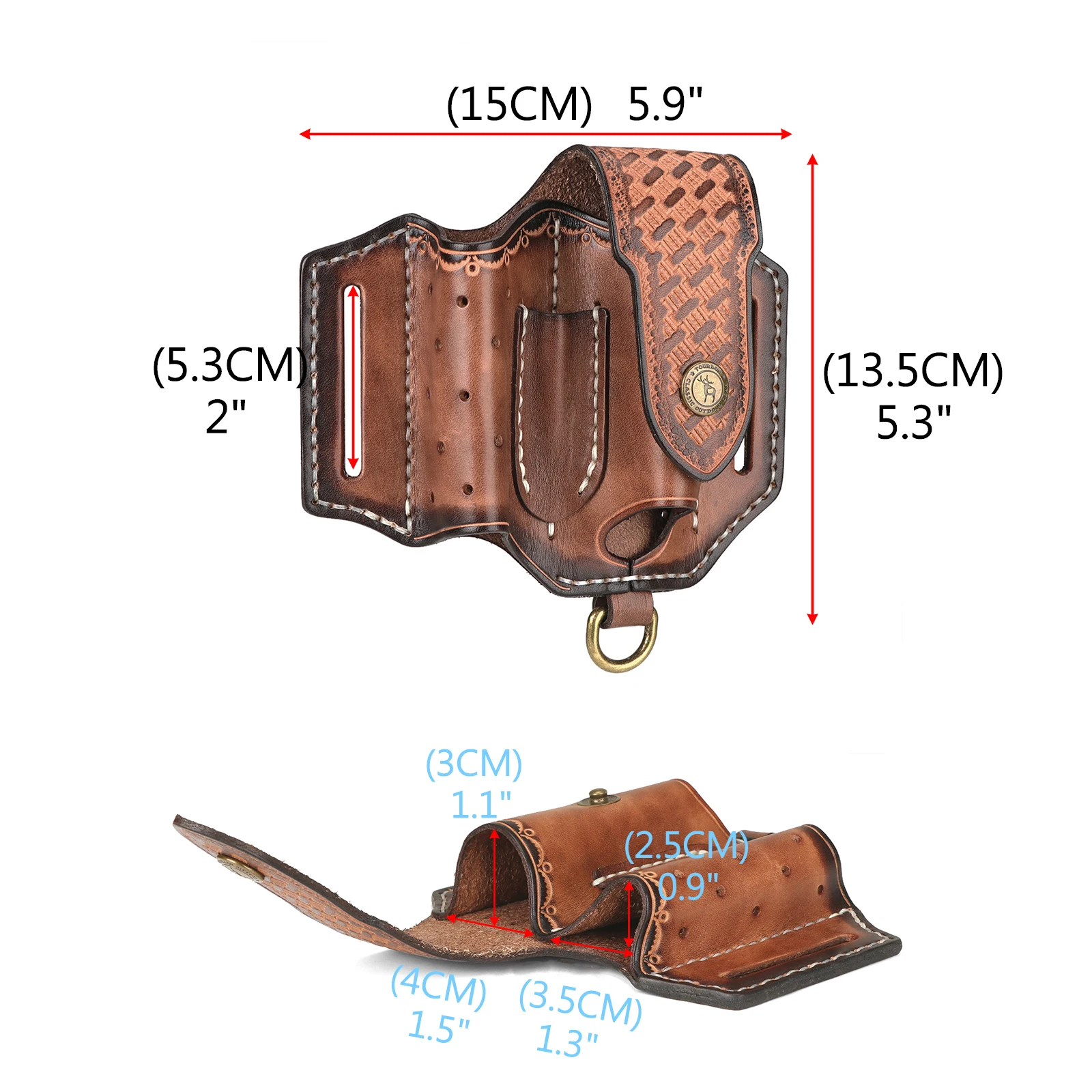 Tourbon Multifunction Leather Folding Knife Sheath EDC Pocket Organizer for Folding Knife Flashlight Mini Knife Pouch Brown