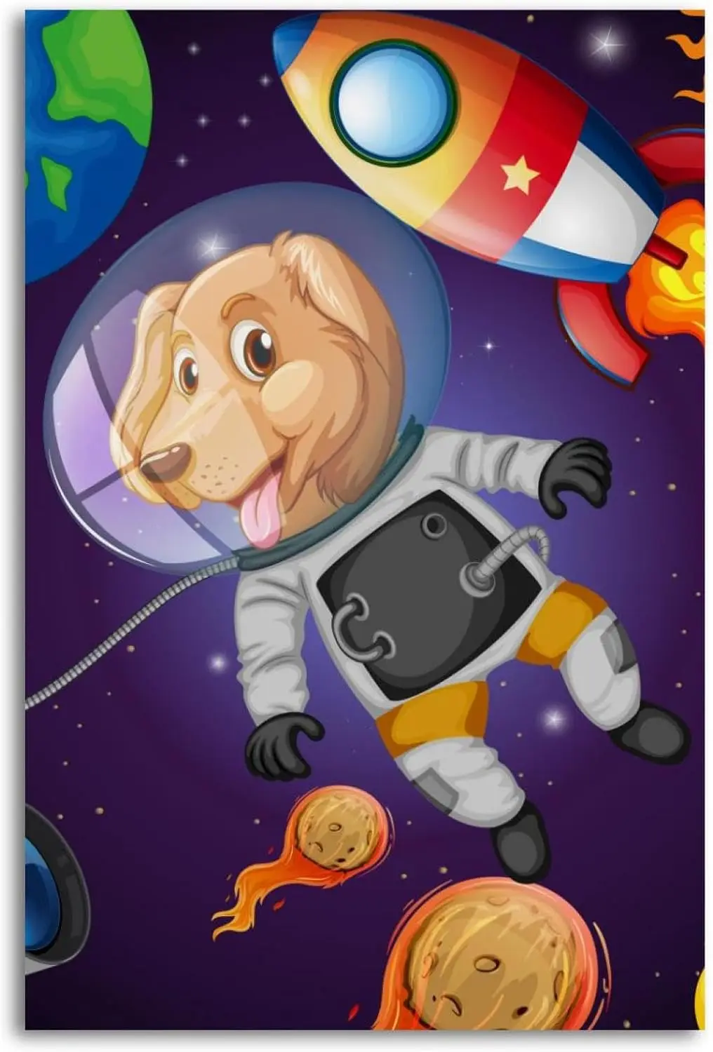 Metal Tin Signs a Dog in Space Planet Alien Rocket Sign Vintage Wall Decor Tin Sign Plaque for Home Cafes Office Store Pubs Club