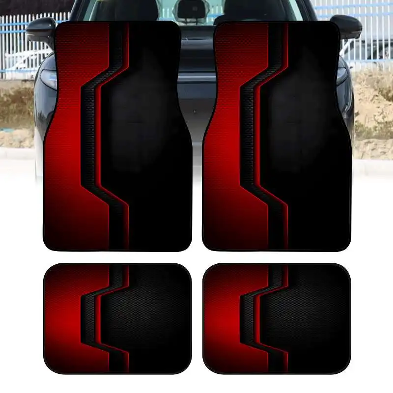 2pcs/4pcs Cool Black And Red Car Floor Mats | Durable Polyester, Ideal For Sedans, Trucks, SUVs, Perfect Gift Choice, Universal