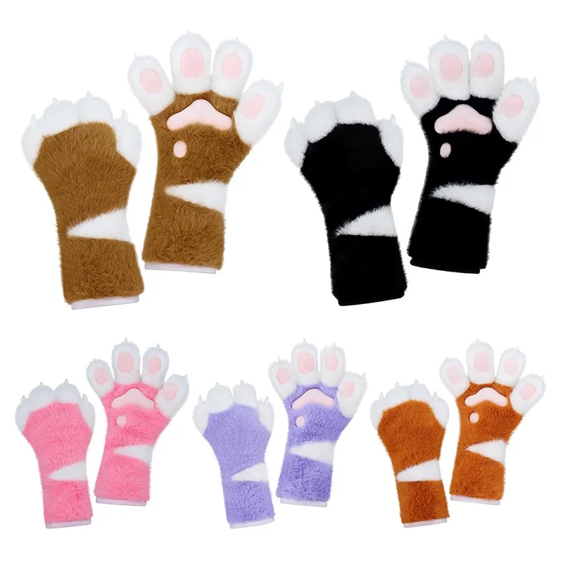 Furry Gloves Beast Claw Long Plush Gloves Fashion Cartoon Cosplay Costume Gloves Halloween Cosplay Cute Cat Claw Prop New