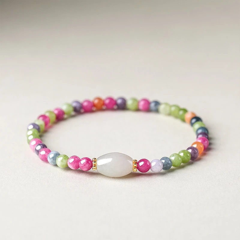 Natural Tourmaline Colored Chalcedony Bracelet Talismans Gemstone Accessories Beads Charm Luxury Amulet Carved Fashion Gifts