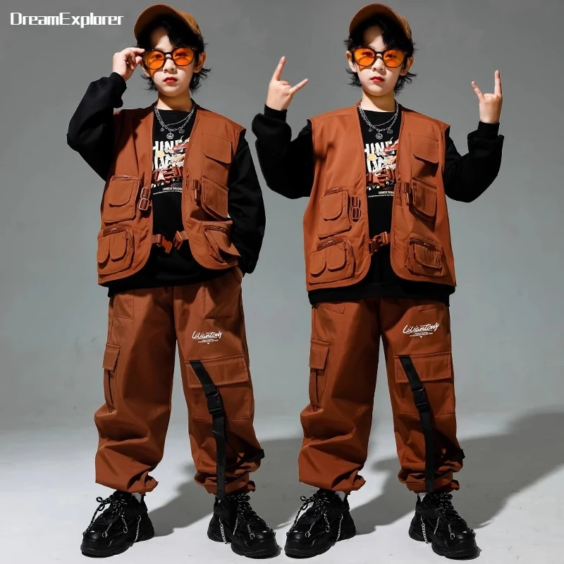 

Boys Hip Hop Vest Dragon Sweatshirt Cagro Pants Girls Streetwear Outfits Children Street Dance Costumes Kids Jazz Clothes Sets