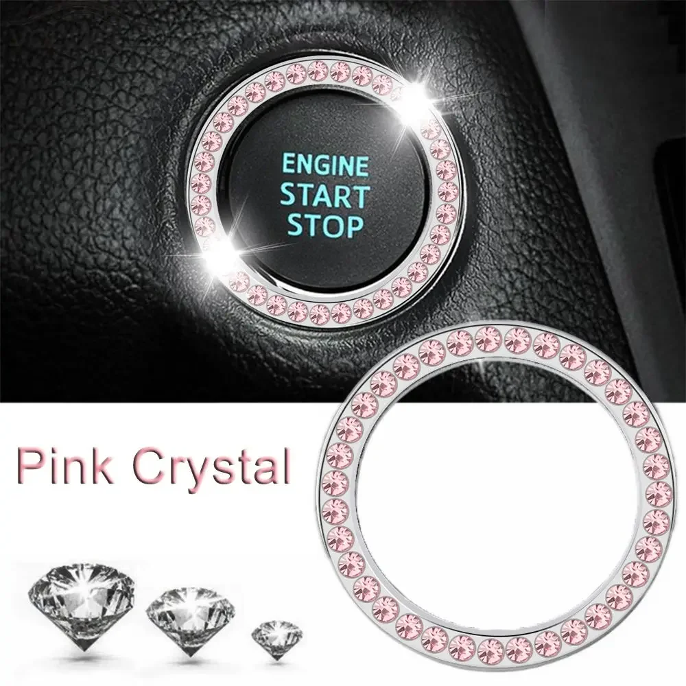 

Pink Diamond Circle Trim Crystal Bling Engine Start Stop Button Ring Cover Car Ignition Switch Interior Decorative Accessories