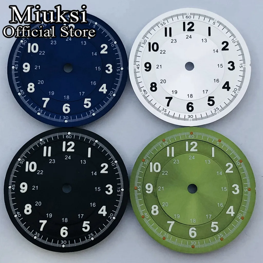 

Miuksi 29mm black blue green silver watch dial luminous fit NH35 NH36 ETA2824 2836 Miyota8215 DG2813 3804 movement