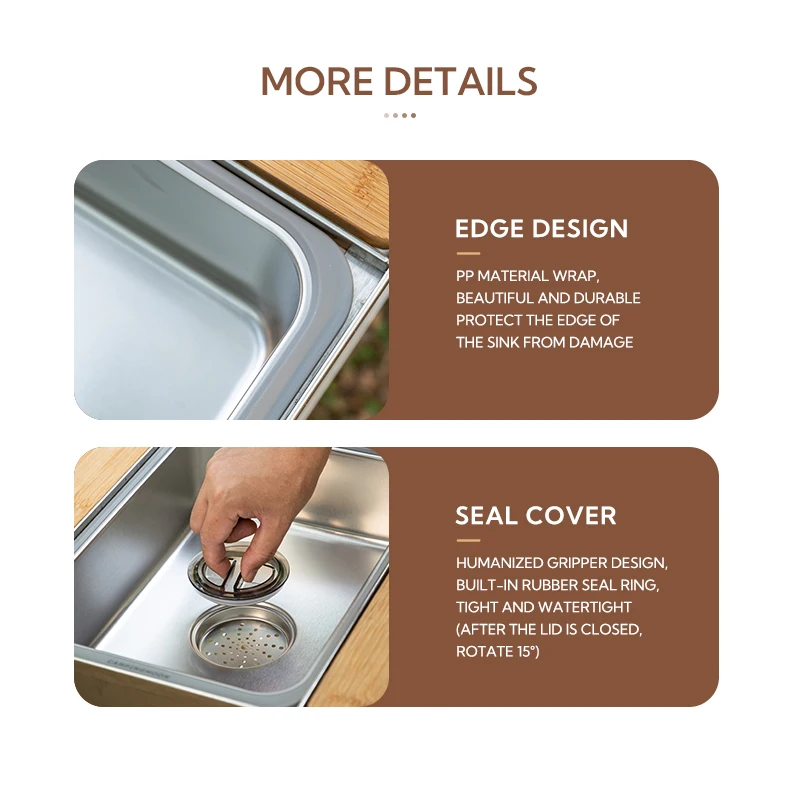 CAMPINGMOON CK-26 IGT وحدة واحدة بالوعة 304 الفولاذ المقاوم للصدأ متعددة الوظائف غسل الصحون بالوعة حوض تخزين المياه للتخييم في الهواء الطلق #6