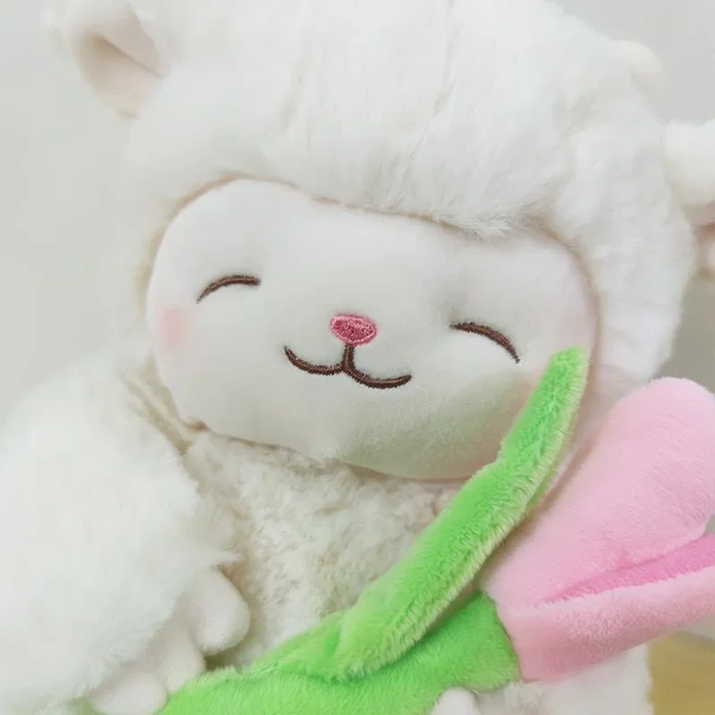 

Children's Birthday Kawaii Sweet White Sheep Forest Holding Tulip Flower Plush Doll Soft Filling Lamb and Tulip Plush Toy