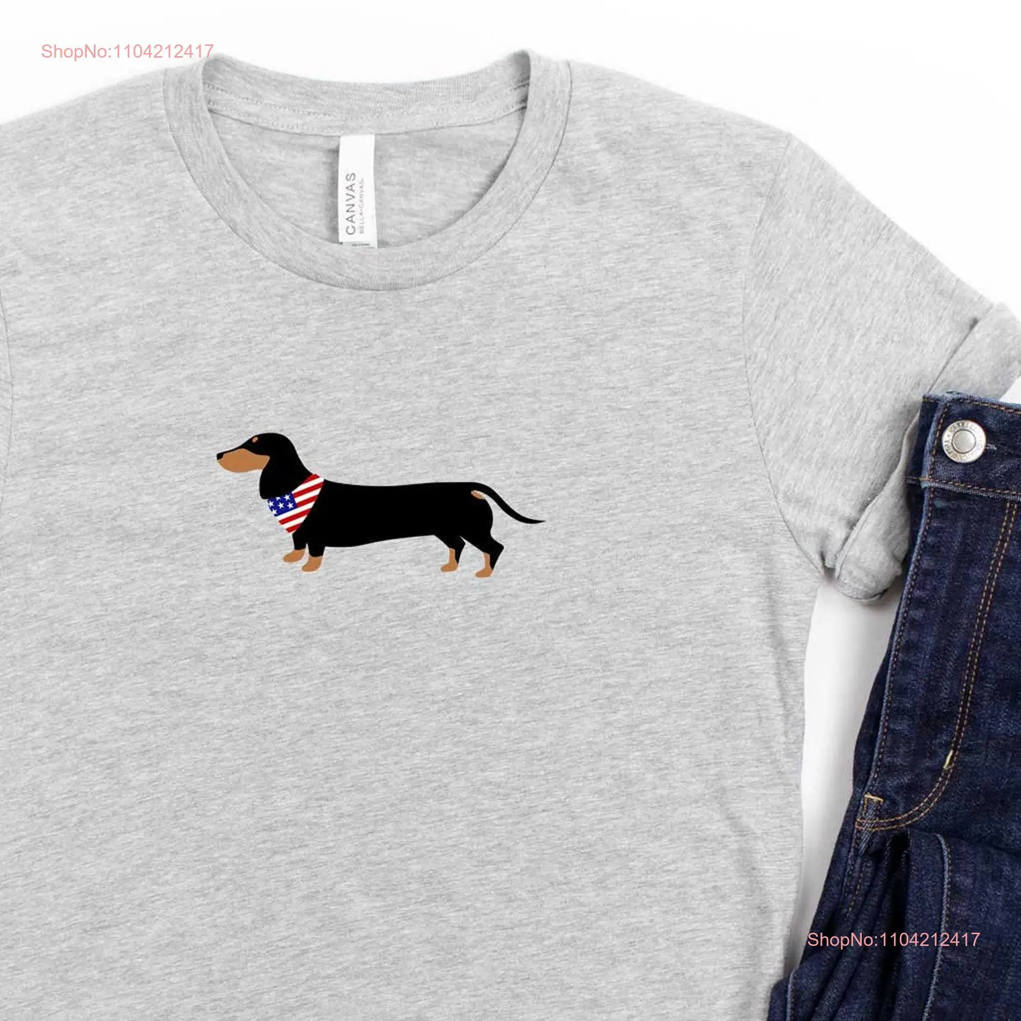 Dachshund T Shirt Patriotic American Flag Bandana Wiener Dog Doxie Mom Cute Sausage long or short sleeves