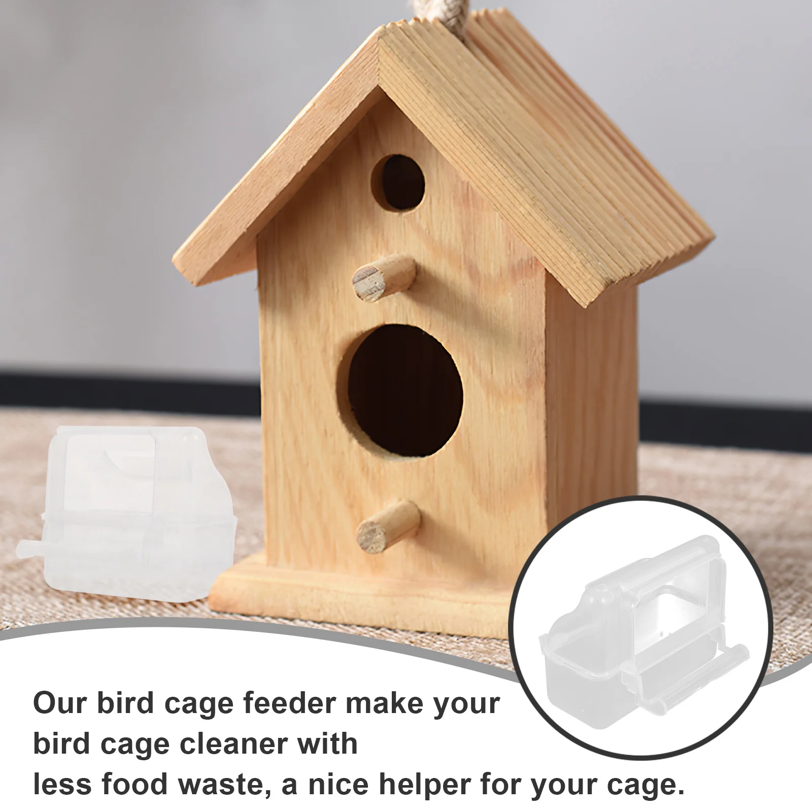 

Clear Plastic Bird Cage Food Bowl Sturdy Parrot Feeder Feeding Container Indoor Reusable Bird Cage Feeder Prevent Food Waste Pet
