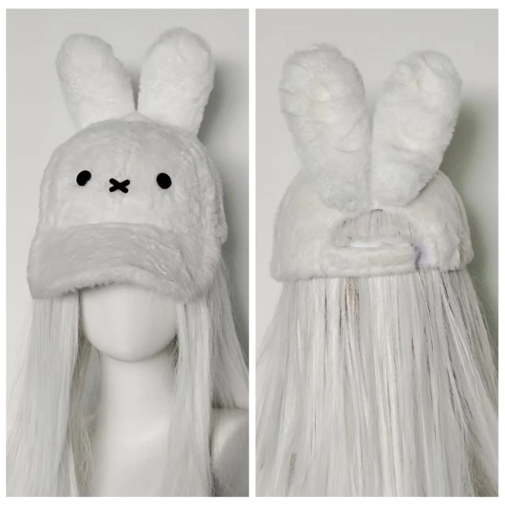 

1pc Rabbit Ears Plush Baseball Cap for Wome Warm Casual Adjustable Bonnets Women Suitable for Winter Outdoor Daily Wear
