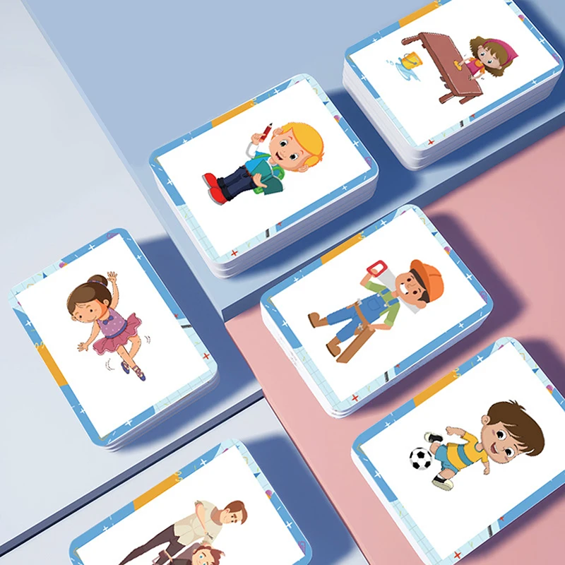 50 قطعة ما أفعله بطاقات فلاش المحادثة البطاقات التعليمية خط سلوك العمل لتعلم التحدث بطاقات الأسرة