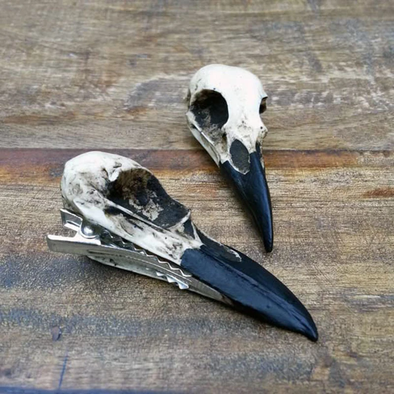 Goth Simulation Skeleton Crow Head Hairpin For Women Dark Creative Horror Fun Hair Clip Halloween Party Hair Accessories