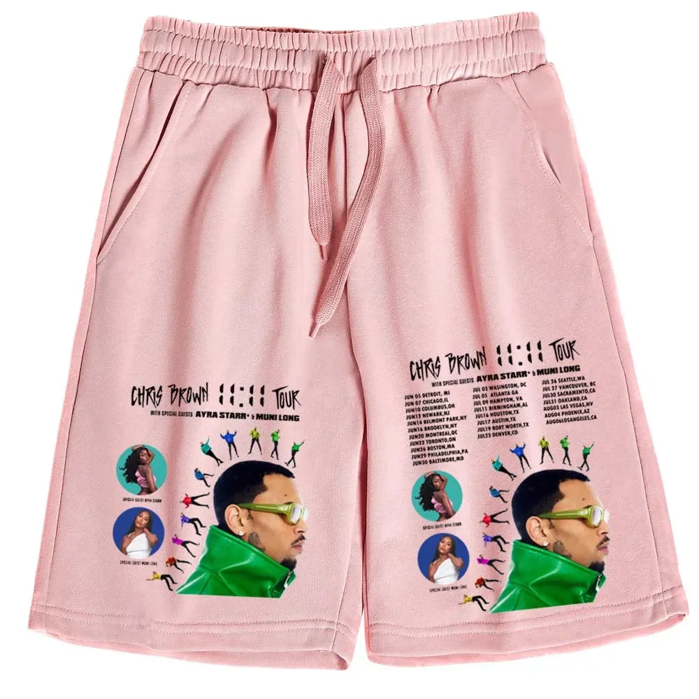 Chris Brown 11:11 Tour 2024 Short Pants Man Woman Outdoor Casual Loose Beach Cotton