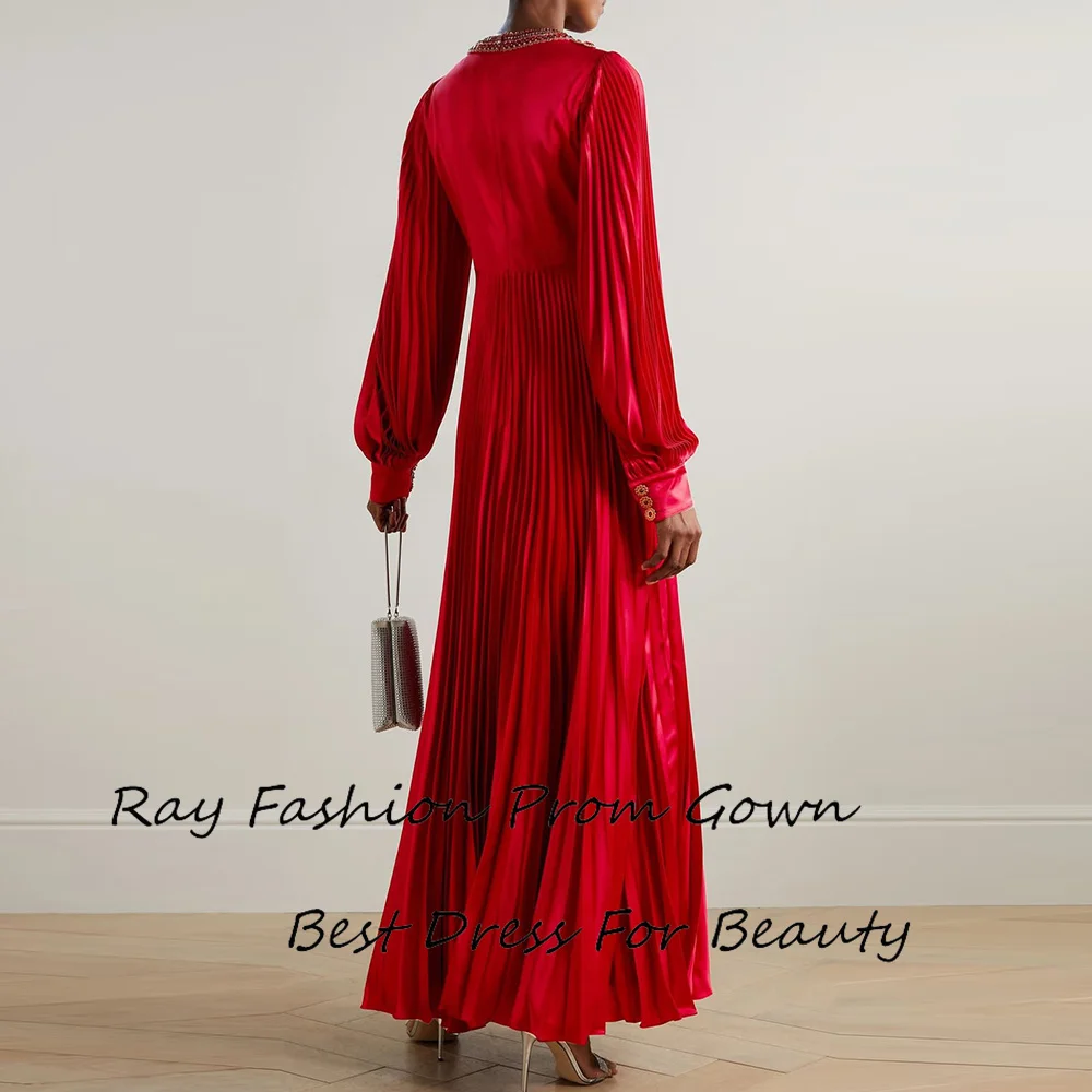 Ray Luxury O-Neck Evening Dress فستان حفلة موسيقية Elegant Crystal Sequined Pleat Formal Cocktail Prom Gown For Sexy Women 2024