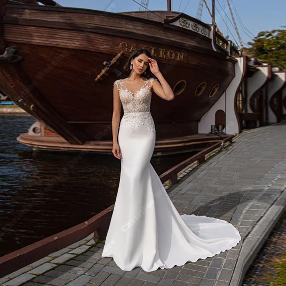 

Customized Classic Mermaid Women Wedding Dresses Sexy Sleeveless Satin Bridal Gowns Princess Engagement Banquet Vestido De Novia