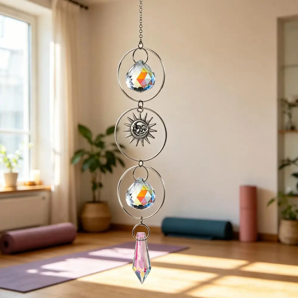 Lightweight Wind Chime Metal Wind Chime Silver Wind Chime Suncatcher Star Moon Sun Hanging Ornament Light Catcher for Window