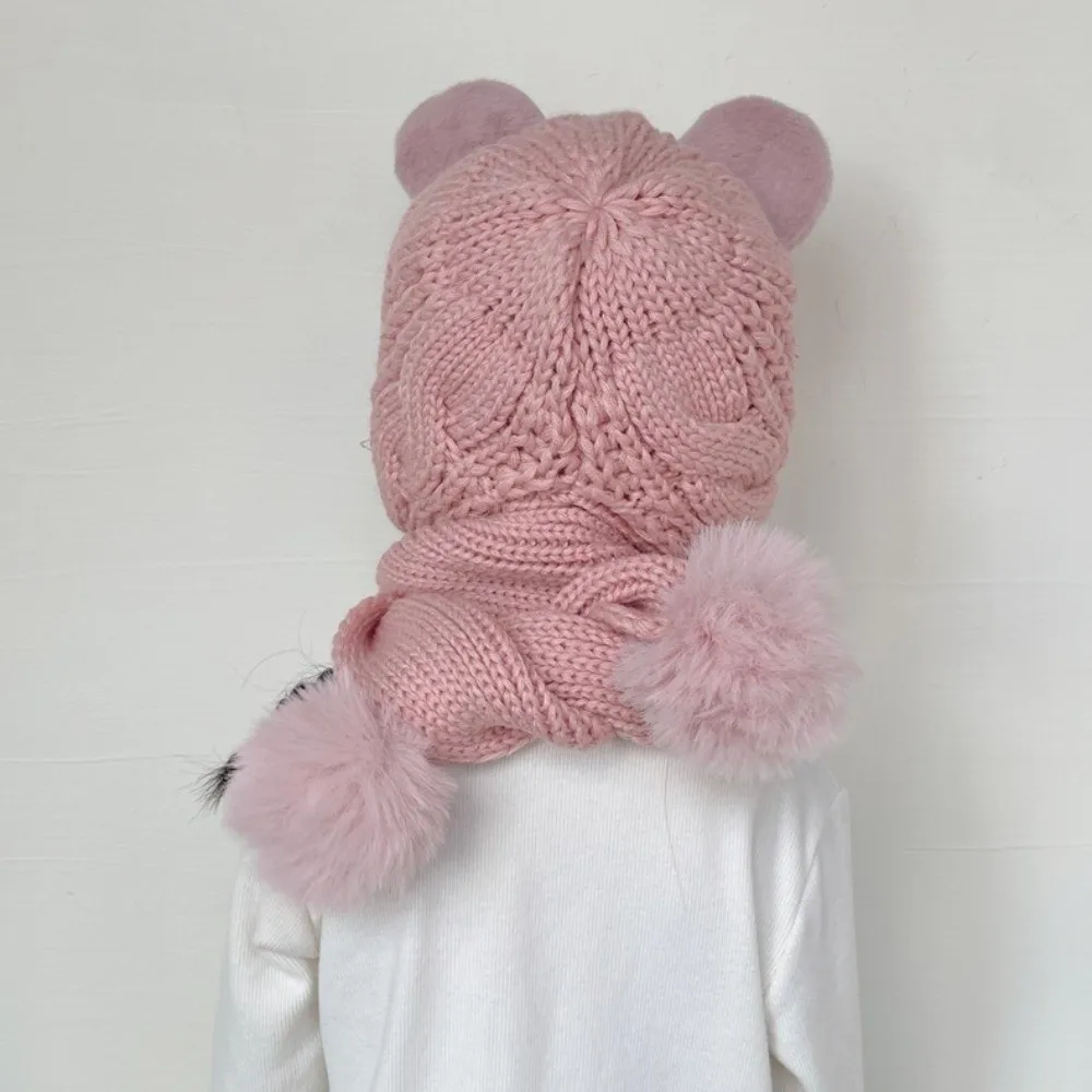 

New Cute Bear Pullover Cap Windproof Warm Ear Protection Hat Coldproof Pompom Beanie Hat Autumn and Winter