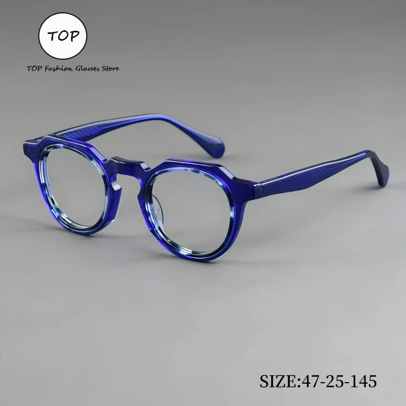 

Новые ретро-очки 2026 года: круглая оправа из ацетата, модные синие оптические очки для женщин и мужчин, прозрачные линзы, размер 47-25-145
