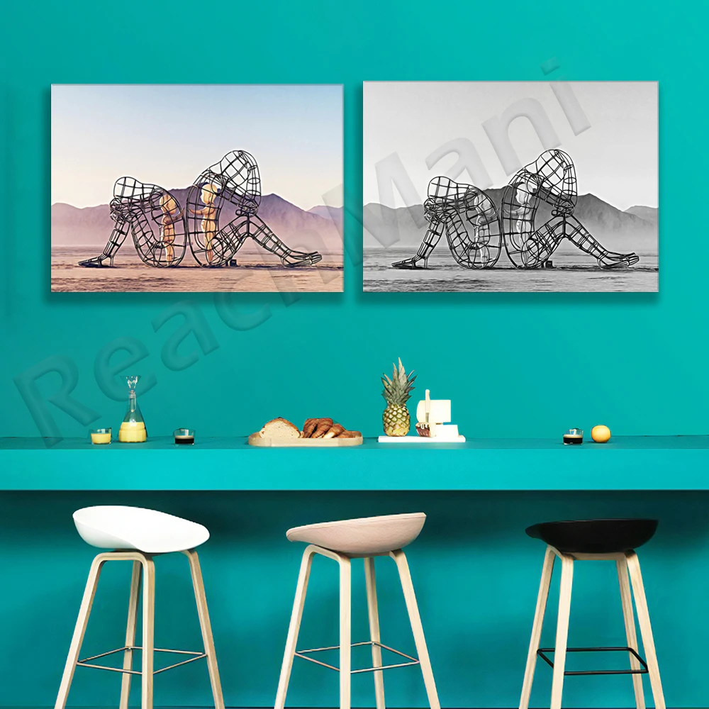 فن طباعة التصوير الفوتوغرافي لنحت الرجل المحترق، الأطفال المجلون في مطبوعات جسم الكبار جدار الفن ديكور قماش طباعة ملصق