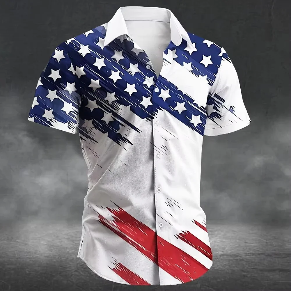 Fashion American Flag pattern 3D Print Men's Short Sleeve Shirt Casual Flip-over Independence Day Feeling Outdoor Street Tops