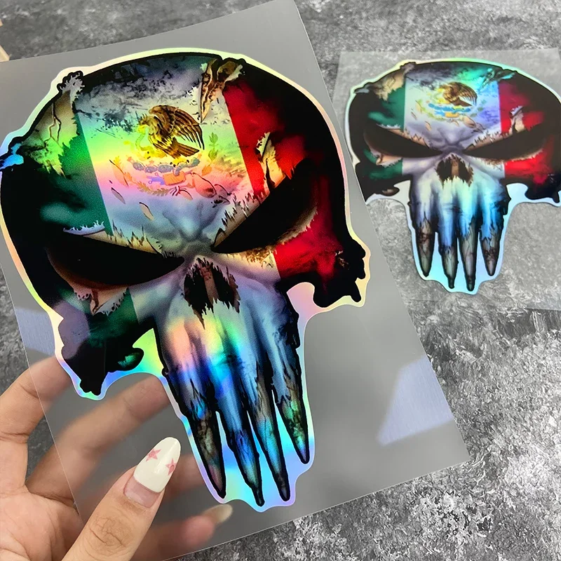 

1PC Laser Sukll Head Motorcycle Sticker Waterproof Motorbike Vinyl Decal for Fuel Tank Front Fairings Car Window Skeleton Decor